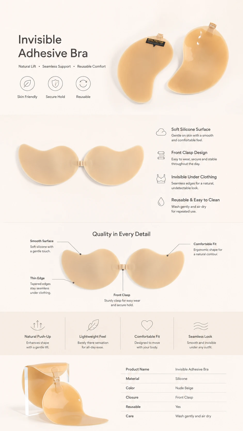 seamless push up bra specifics